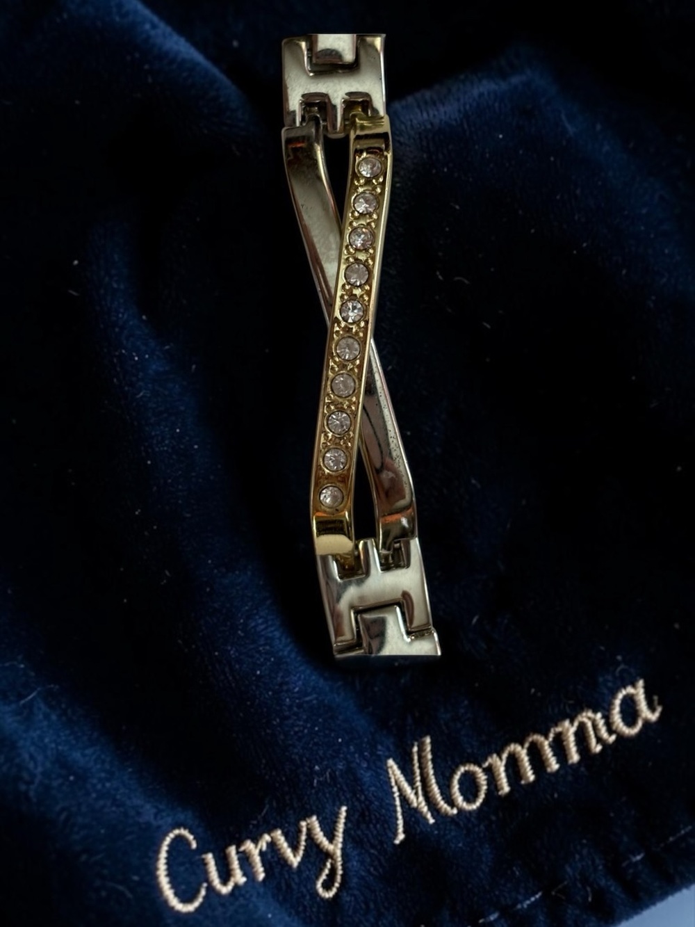 Vintage estate sale Sears Two-Tone Gold and Silver Crystal Cross-Link Bracelet